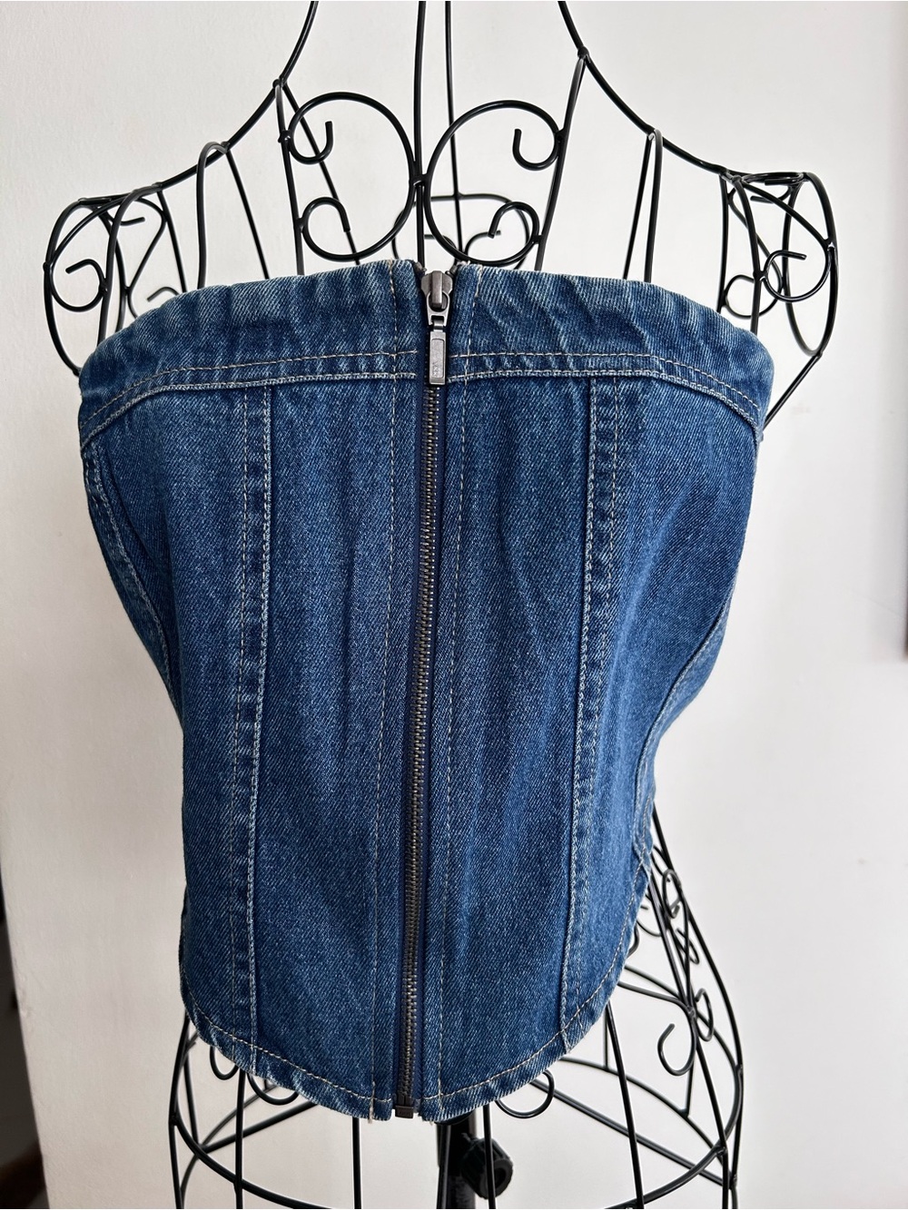 Lone Star Denim Zip Corset Top in Blue Size Medium